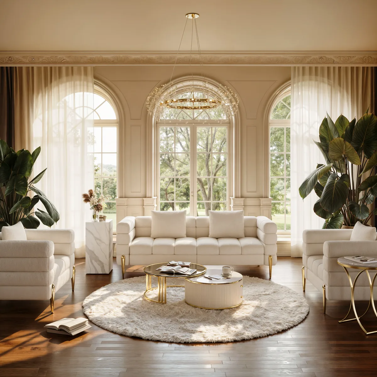 Modern Luxurious Round White Marble Stone Side Table X-Base End Table — image 3