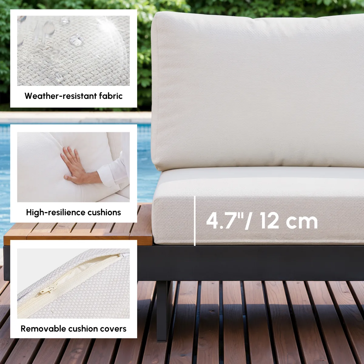 Tevara 7-Piece Outdoor Teak & Aluminum Modular Sofa Set for 6 with Ivory Cover — image 20