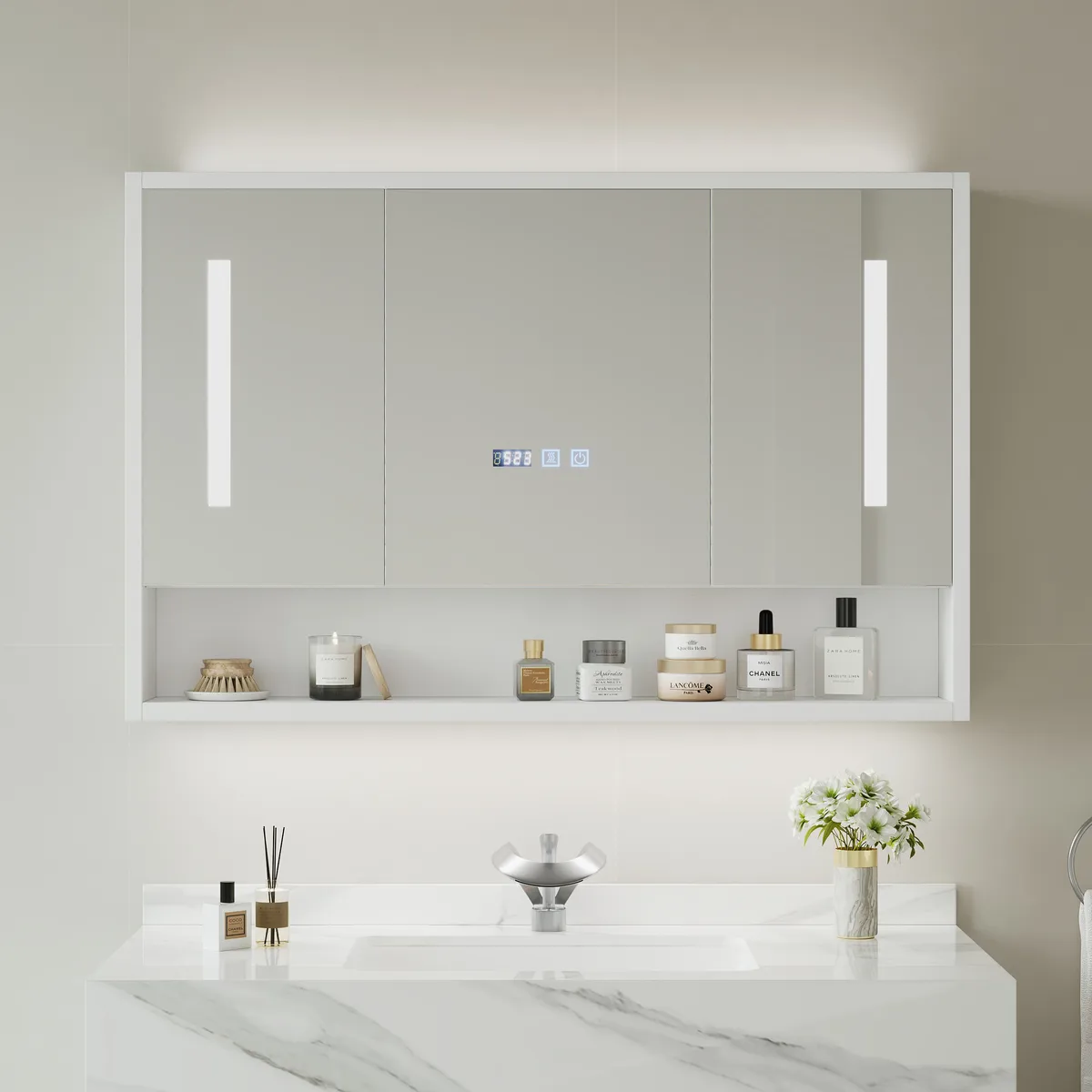 39.3" Walnut Bathroom Vanity & LED Medicine Cabinet Set — image 23