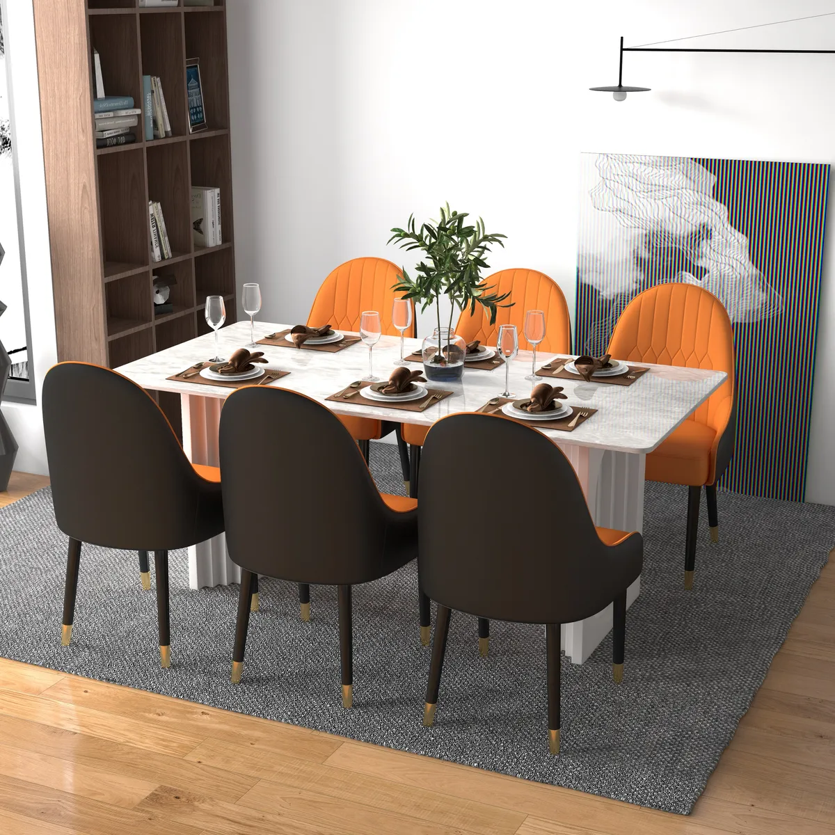 Darg Modern PU Leather 4-Piece Dining Chairs in Orange & Black with Metal Legs — image 8