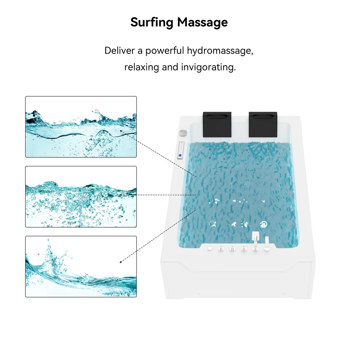 73" Double Whirlpool Bathtub with Thermostat & LED Jetted Massage Hydrotherapy Tub — image 9