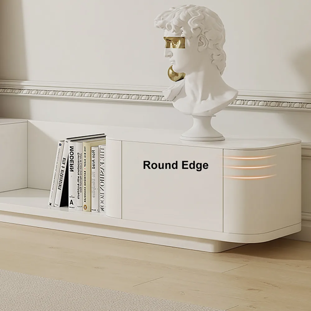 107.8" Off White Modern Wood Extendable TV Stand with 4 Drawer Retracted Cream Media Console — image 9