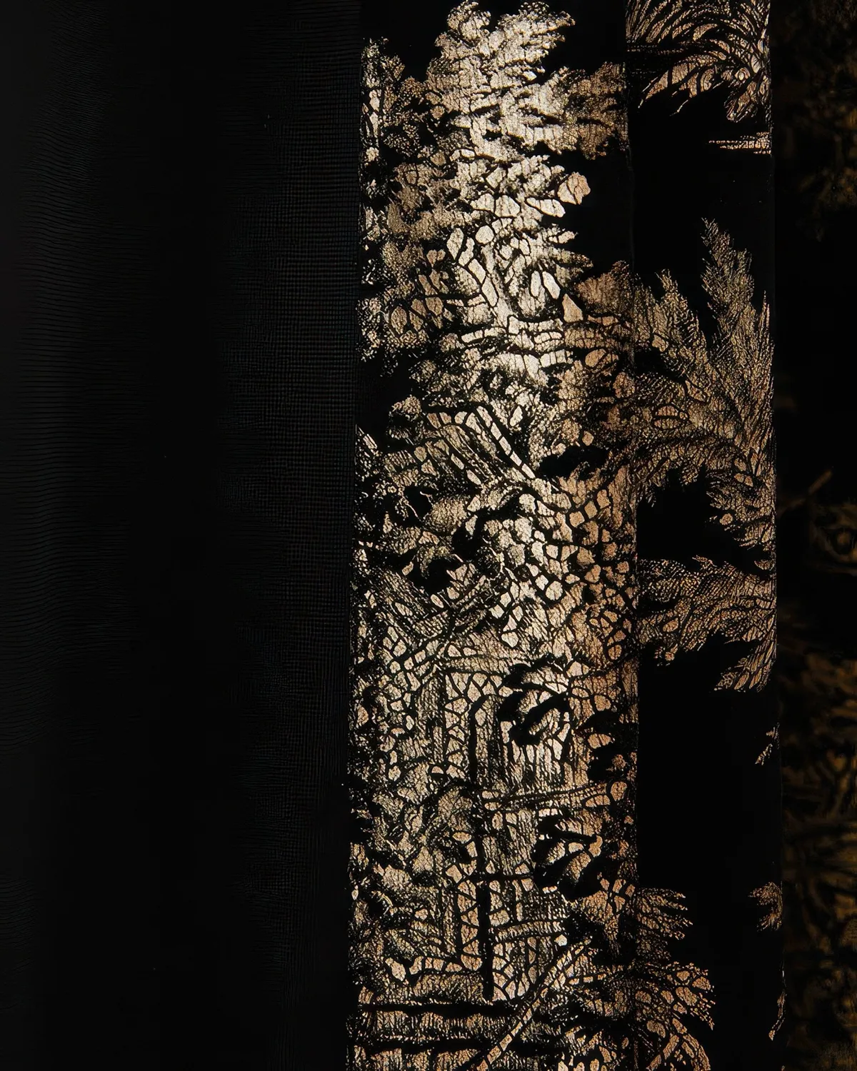 Zen 38 x 123 inch Double French Pinch Pleat Black Velvet Patterned Curtain — image 5