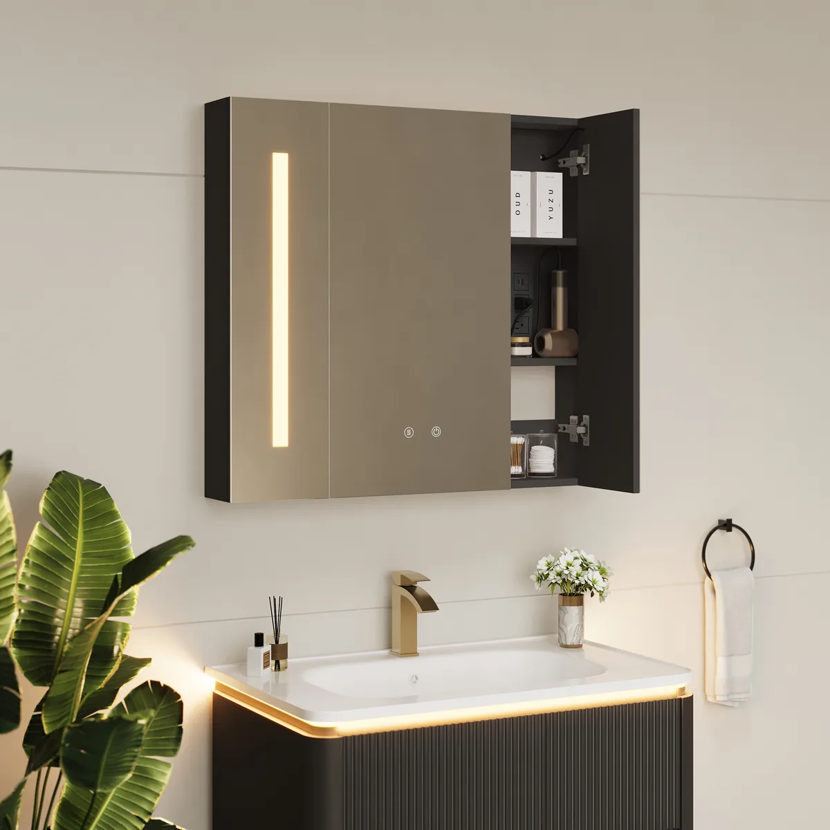 47" Modern Wall-mounted LED Bathroom Medicine Cabinet Vanity Mirror with Storage — image 4