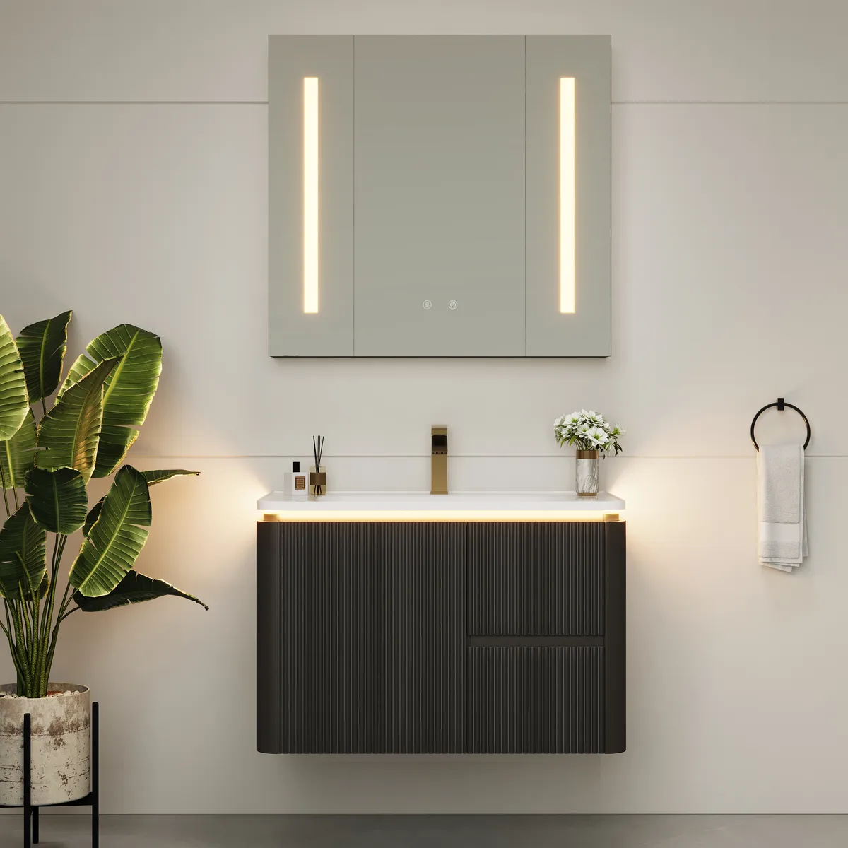 47" Modern Wall-mounted LED Bathroom Medicine Cabinet Vanity Mirror with Storage — image 2
