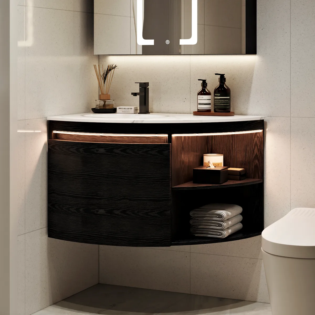 36" Corner Bathroom Vanity with Storage & LED Sensor Light — image 2