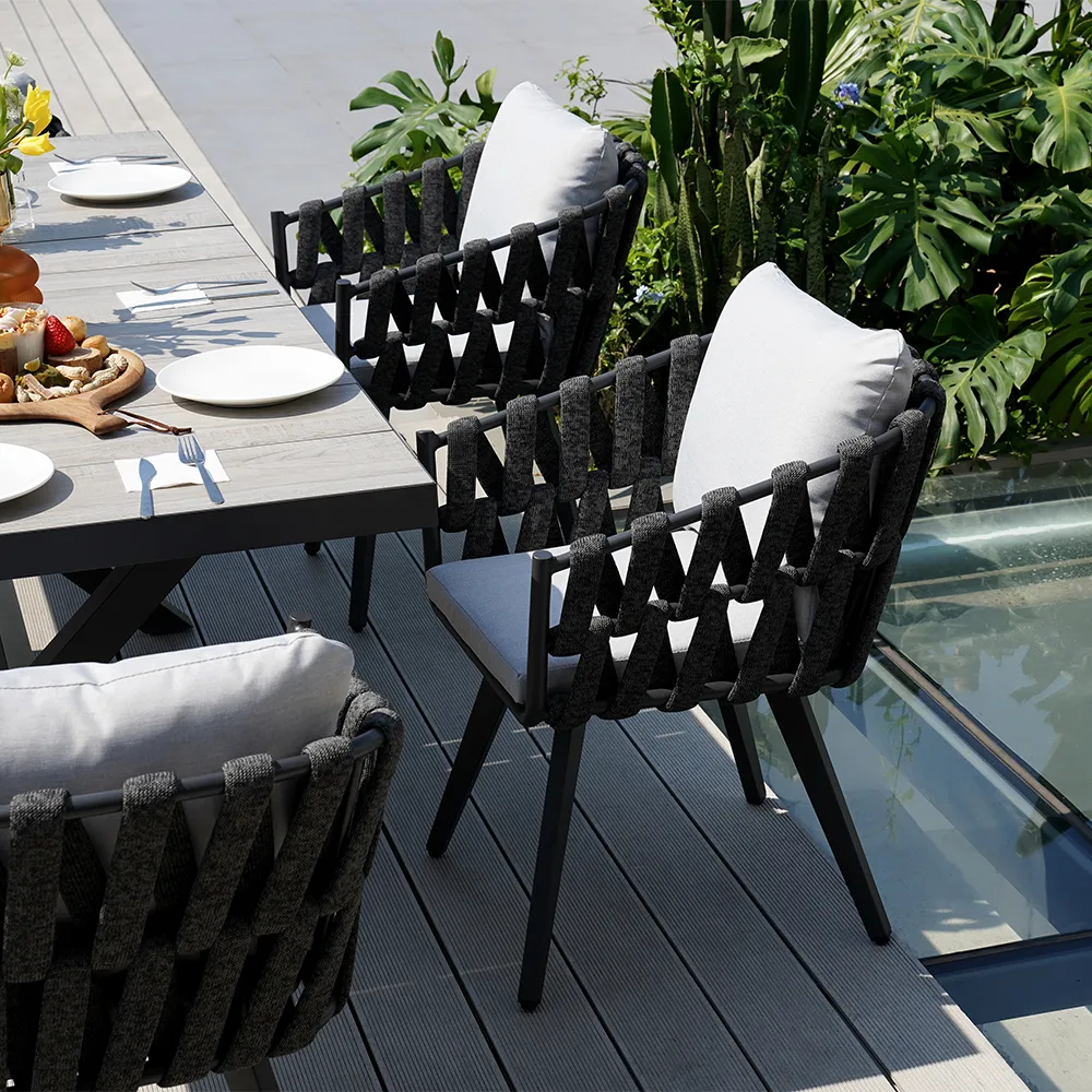 7-Piece Outdoor Extendable Dining Set with 6 Rope Weave Chairs in Gray(64"-84") — image 6