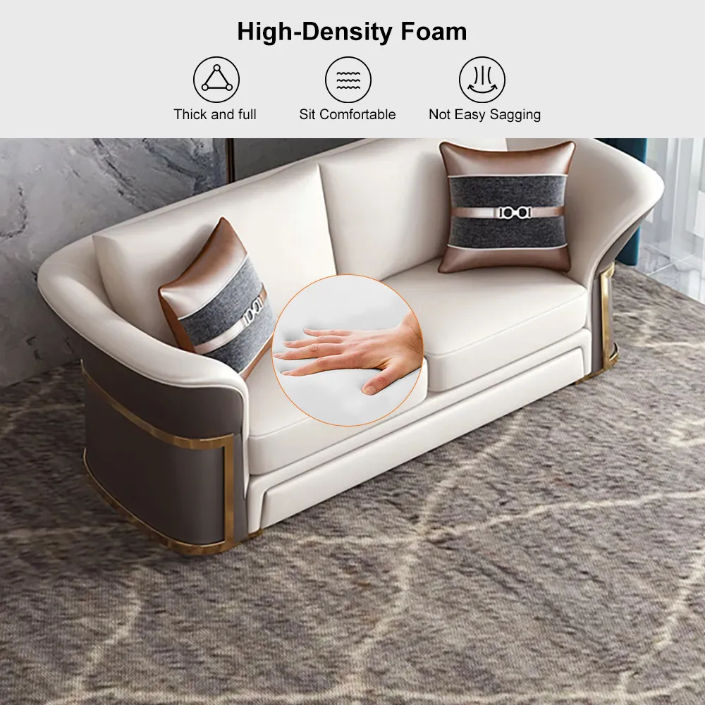 Modern Faux Leather Living Room Sofa Set in Brown & — image 7