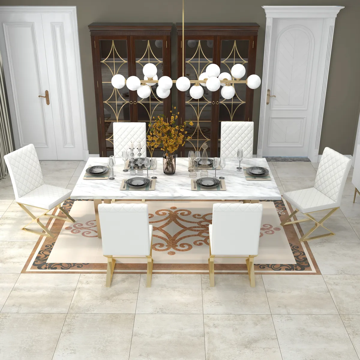 Set of 2 Modern Dining Chairs PU Leather Upholstered White Dining Room Chair with Gold Legs — image 6