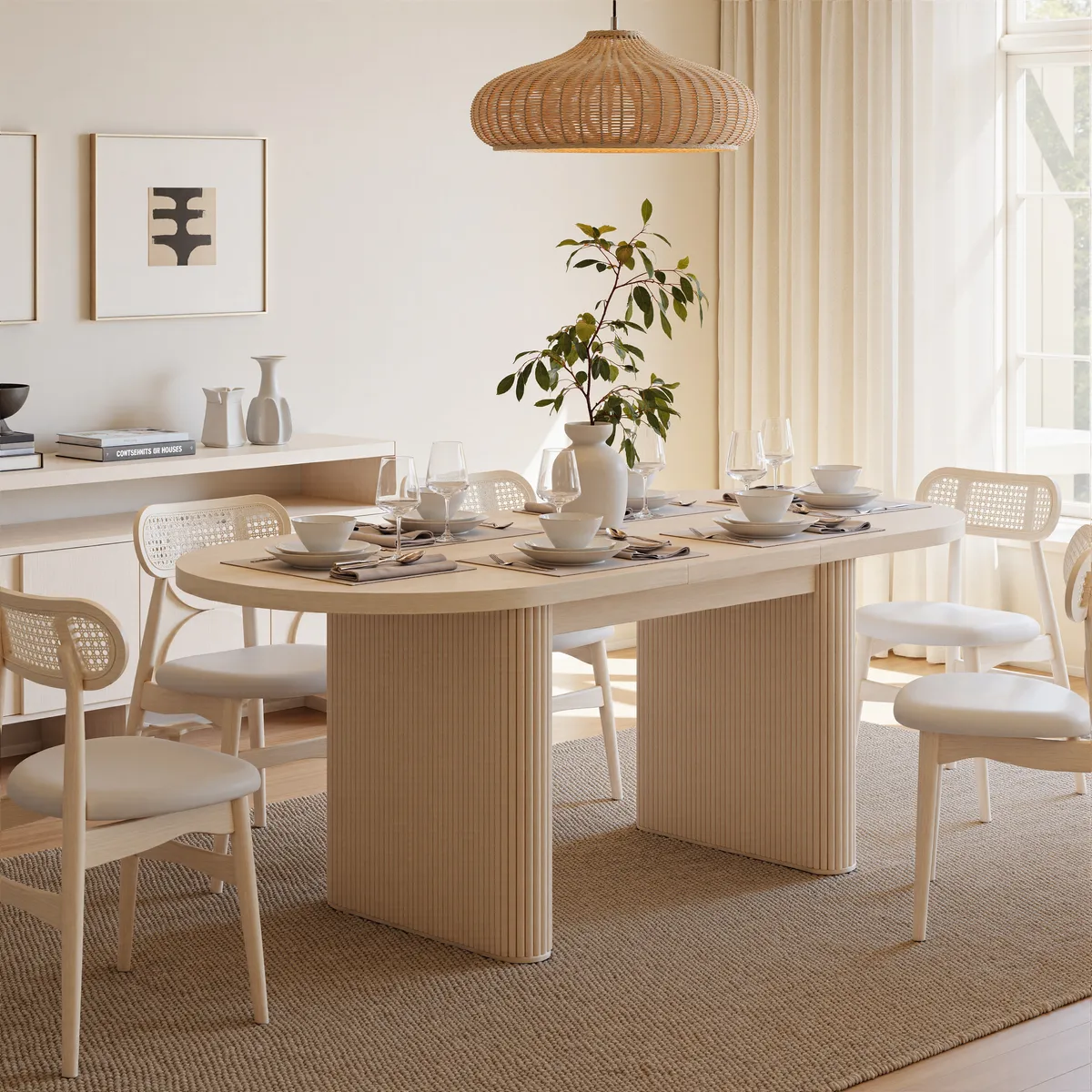 Japandi 79"-94" Oval Extendable Black Dining Table Butterfly Leaf 6-8 Seater — image 12