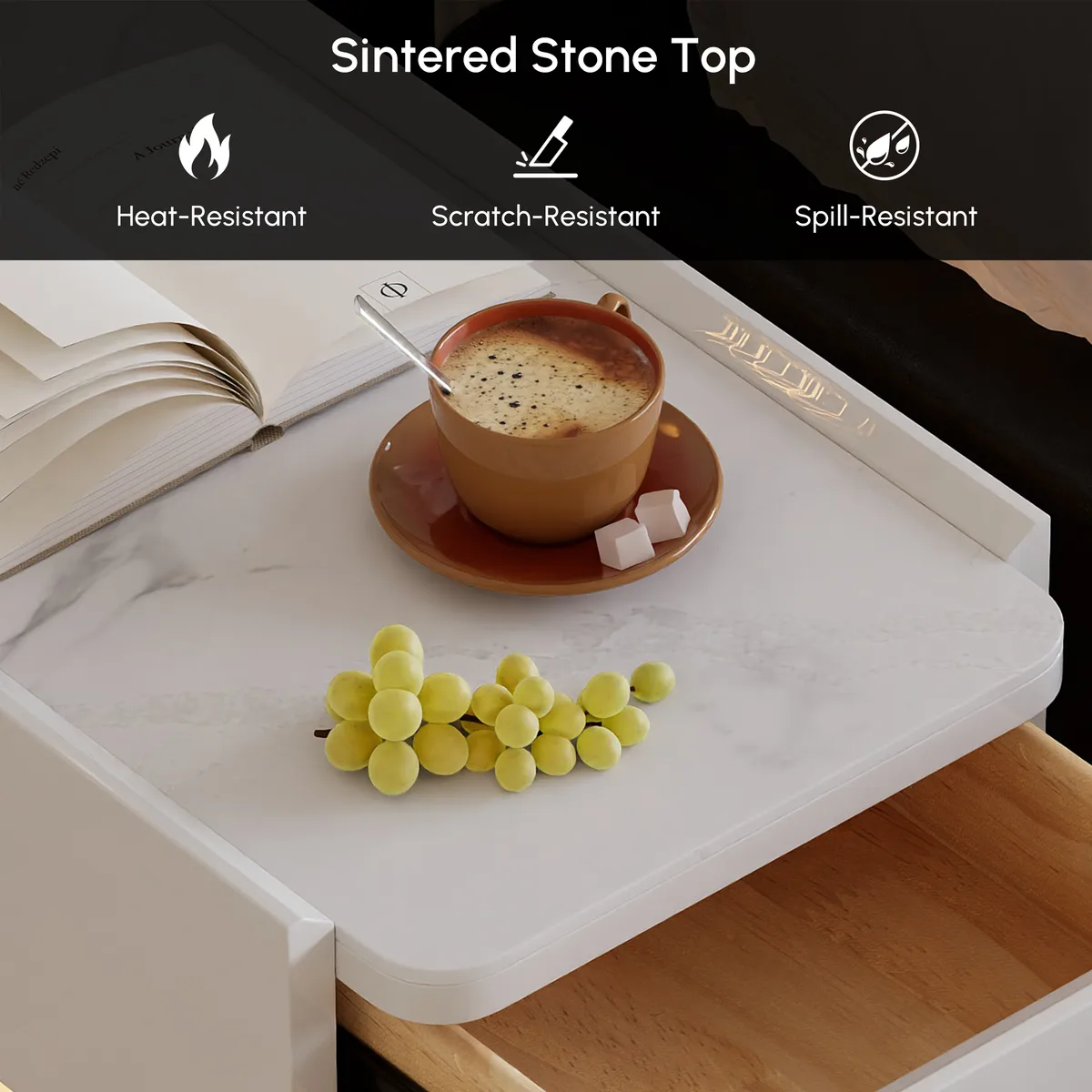 Narrow Smart LED Nightstand with Sintered Stone Top — image 8