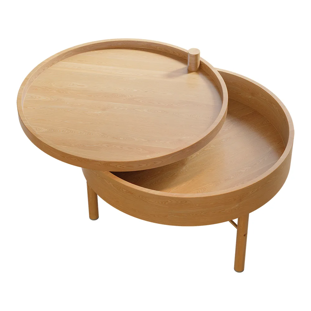 24" Round Rotating Tray Coffee Table with Storage & Metal Legs — image 5