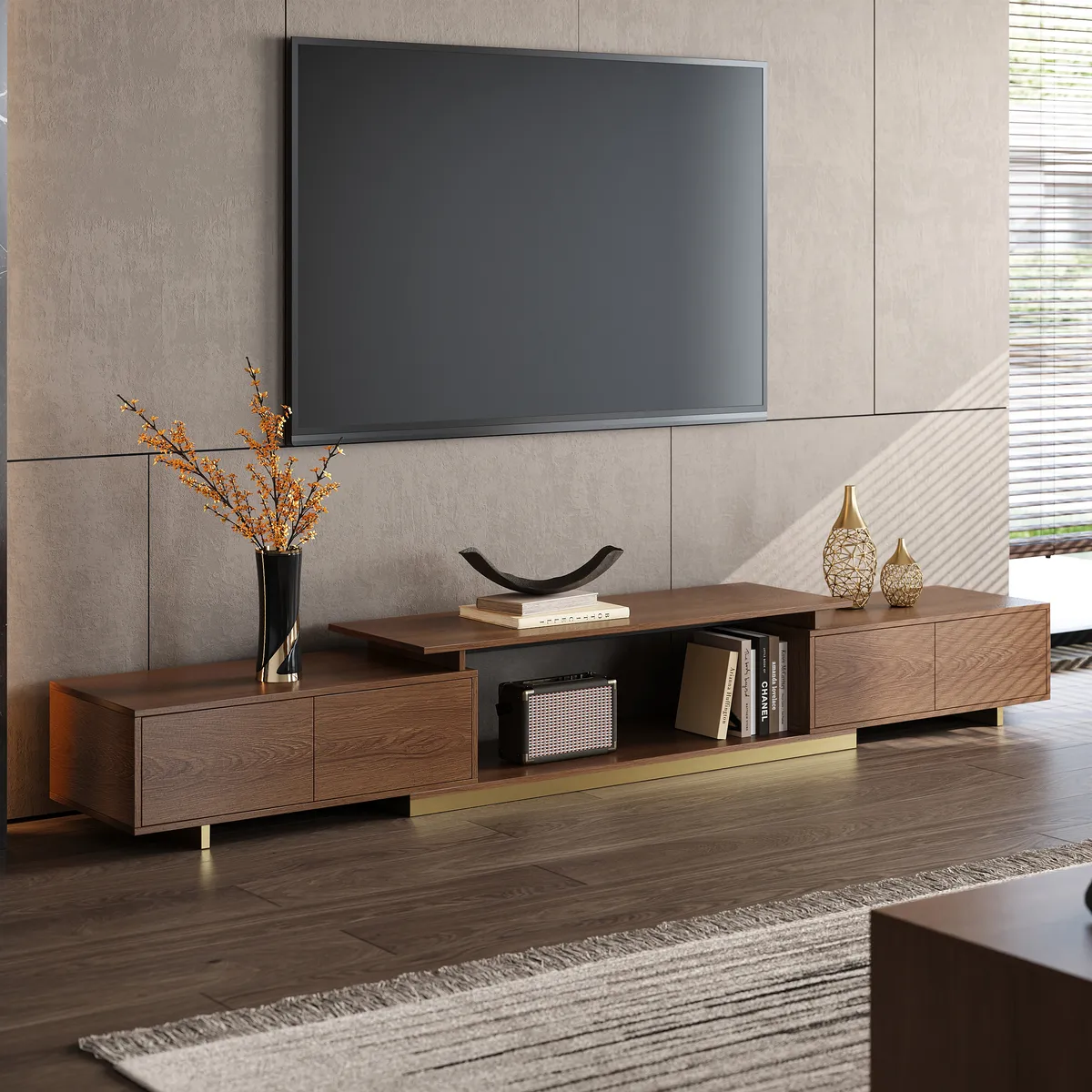 Mordel Natural Modern Rectangle Glossy Extendable TV Stand Storage for 65 to 85" TV — image 11