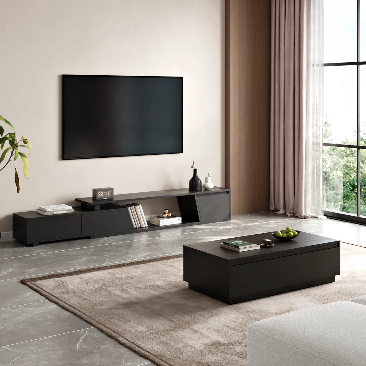 47" Mid Century Modern Gray Coffee Table Rectangular Block Living Room Table with Storage — image 14