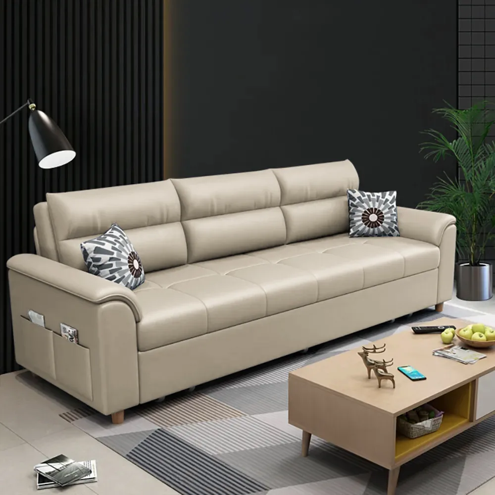 Leather Queen Size Sleeper Sofa with Trundle Pull Out Sofa Bed — image 23