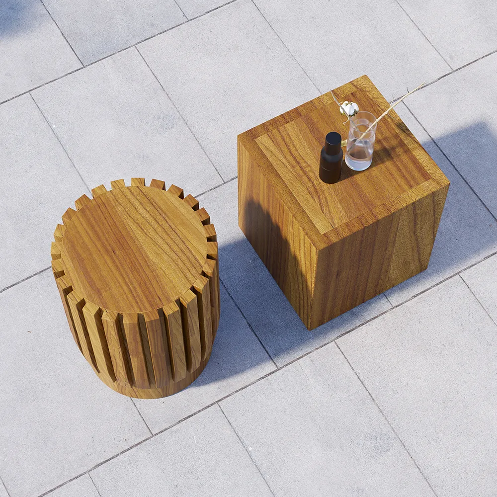 2 Pieces Rustic Round & Rectangle Teak Wood Outdoor Coffee Table Set — image 8