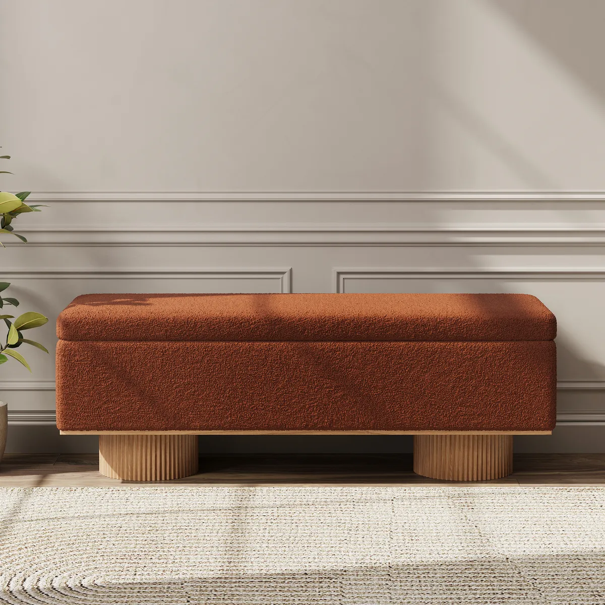 Teddy Fabric Fluffy Faux Fur Flip Top Wood Storage Bench — image 10