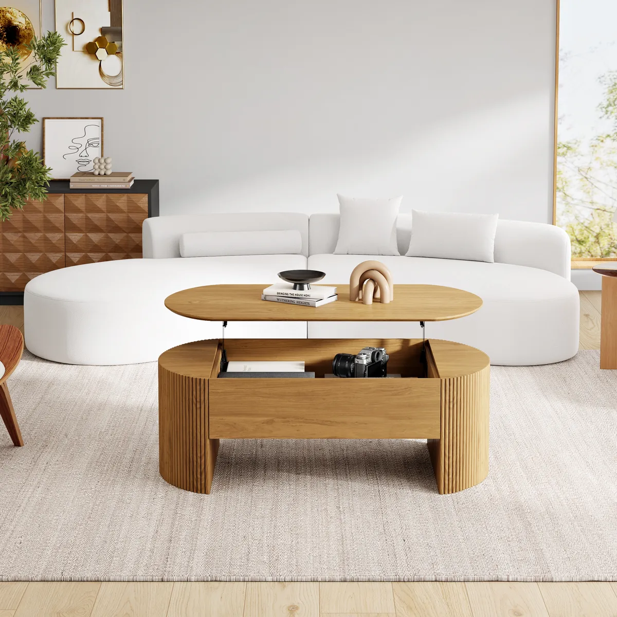 47" Oval Lift Top Mid-Century Modern Coffee Table — image 13