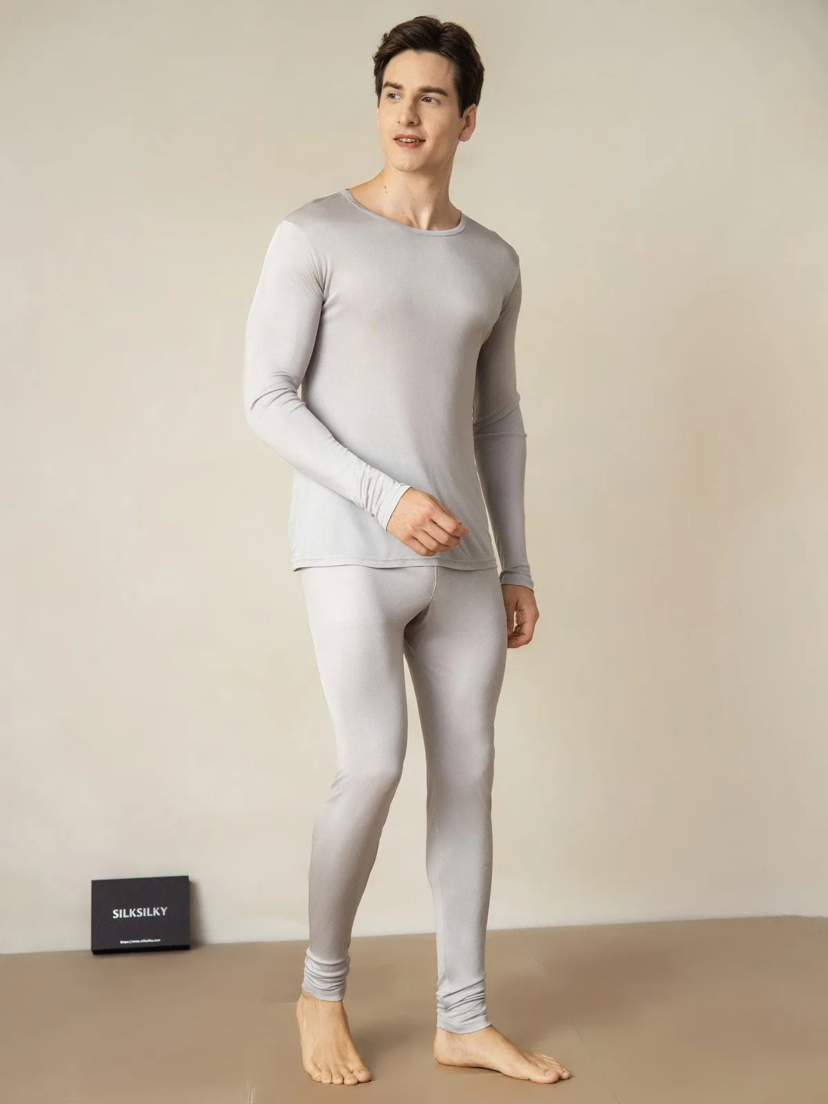 100% Mulberry Silk Men's Long Sleeve Long Johns