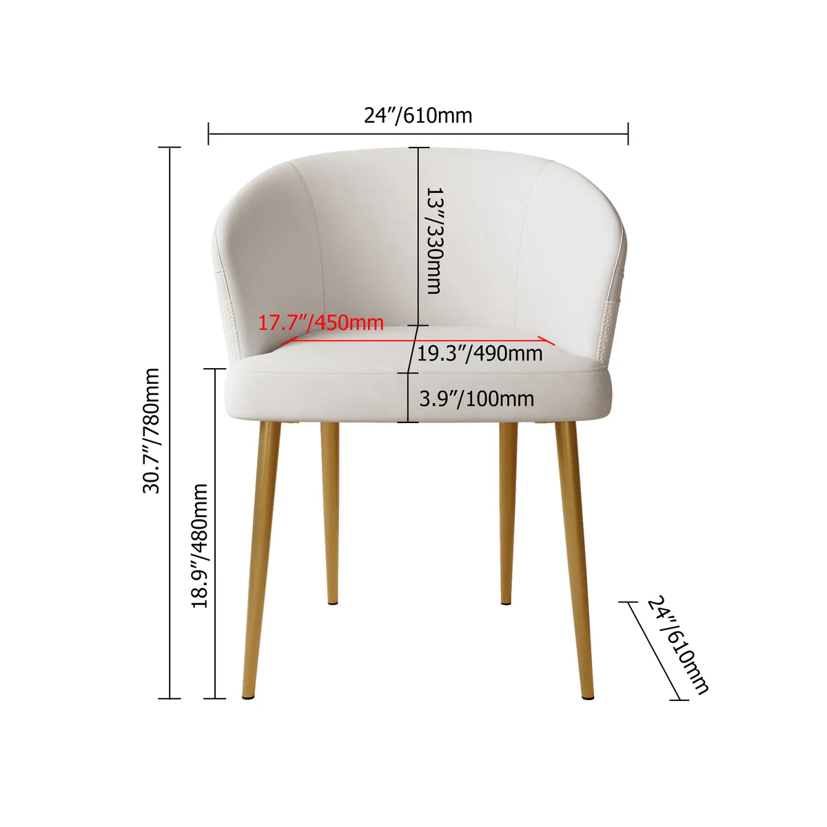 Modern Black PU Leather Dining Chair Curved Back with Gold Legs — image 9