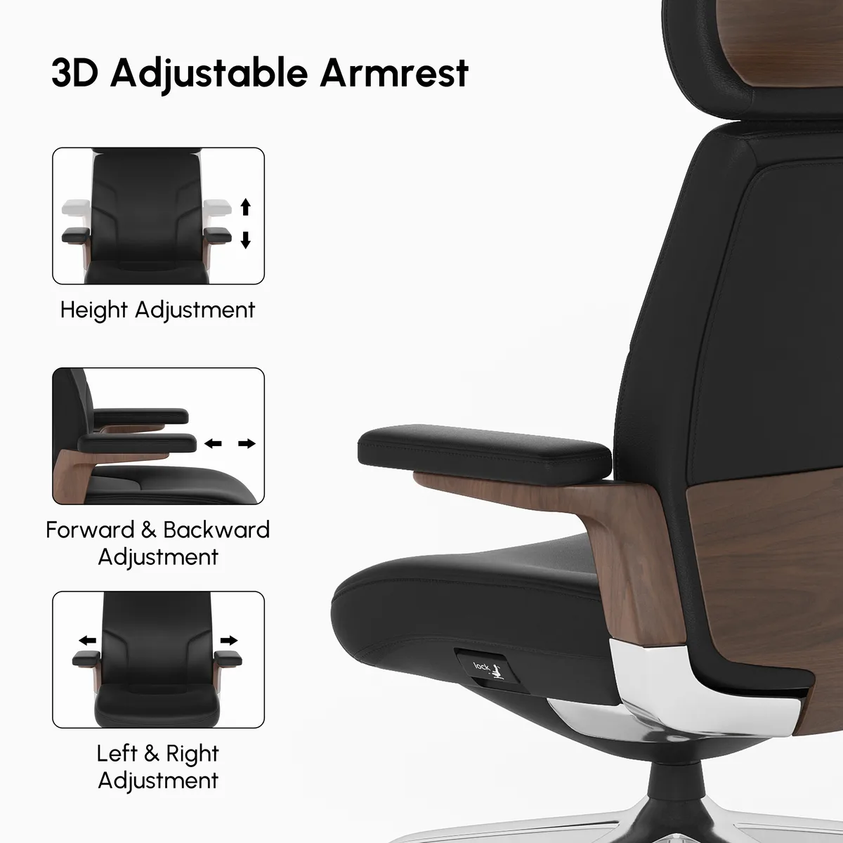 Black Genuine Leather Swivel Office Chair with Ergonomic Synchro-Tilt Recline System — image 5
