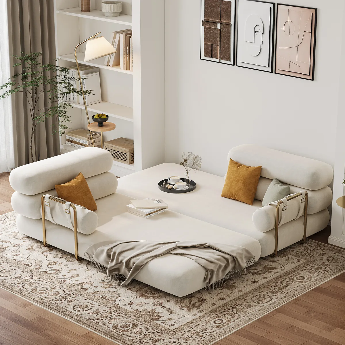 81" Queen 3-Seater Velvet 4 in 1 Futon Convertible Sleeper Sofa