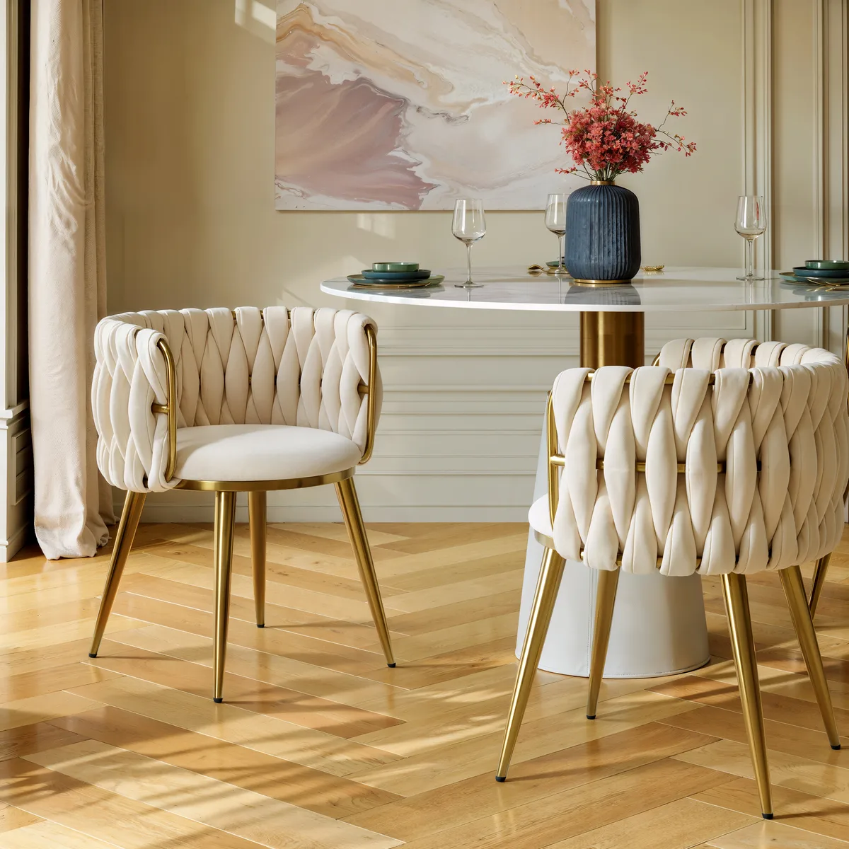 4-Piece Nordic Light Gray Barrel Back Dining Chair Round Accent with Velvet Upholstery — image 23