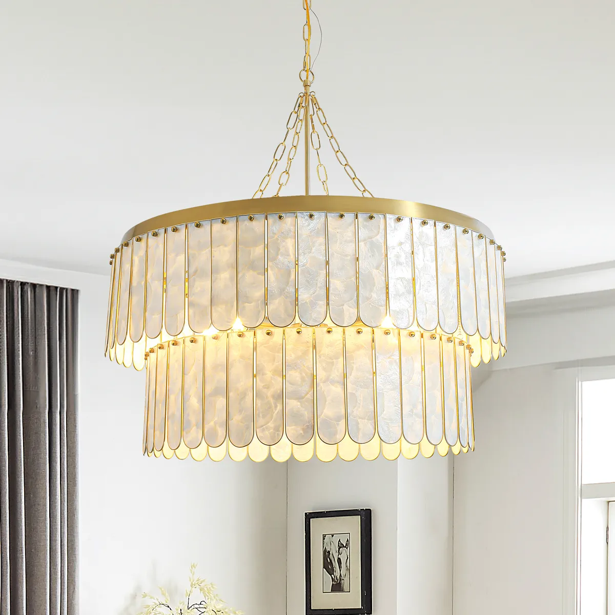 Enseo Coastal 8-Light Capiz Shell 2 Tiered Faceted Chandelier Pendant Light — image 11