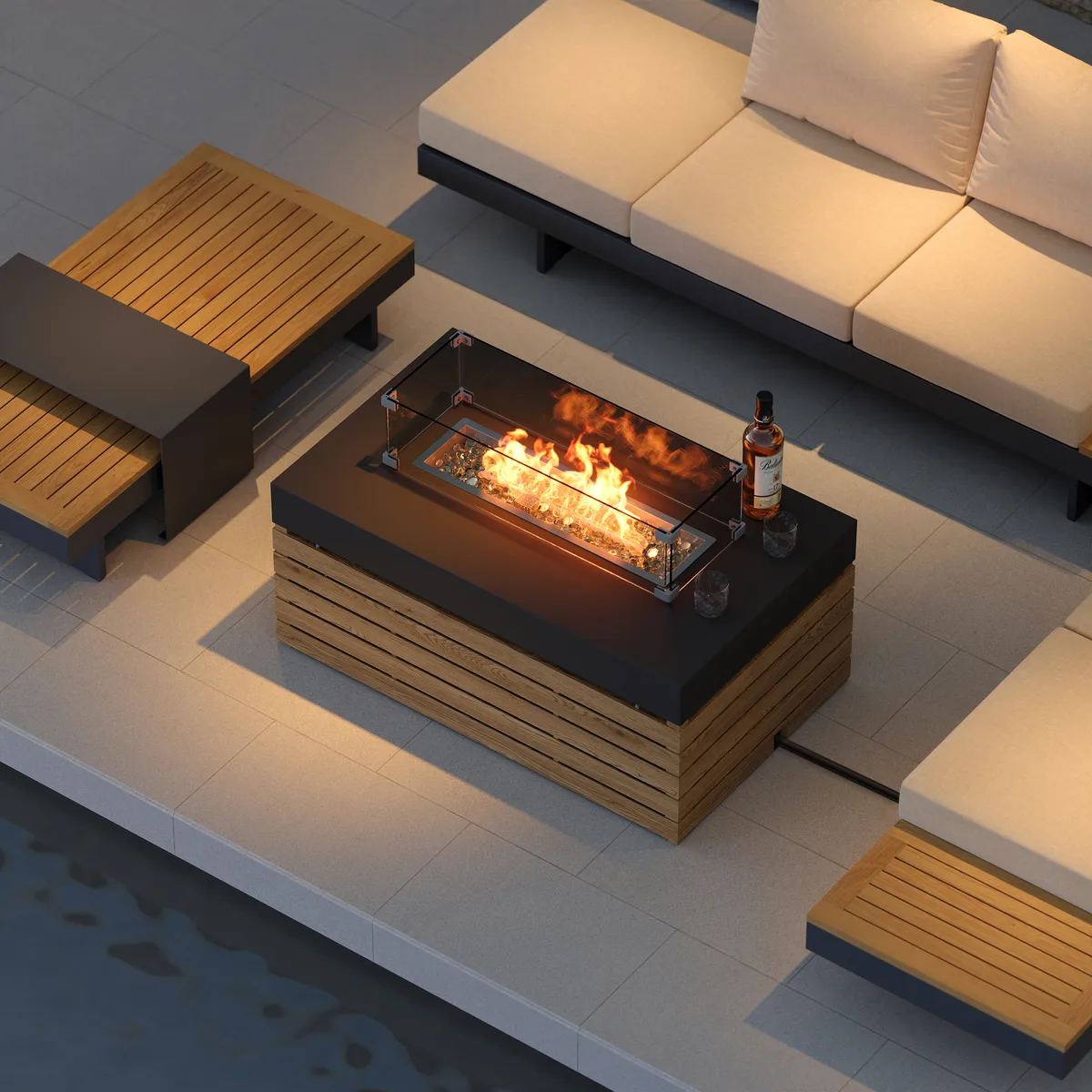 Tevara 39" Propane Gas Fire Pit Table with Glass Propane Gas Tank Cover Table