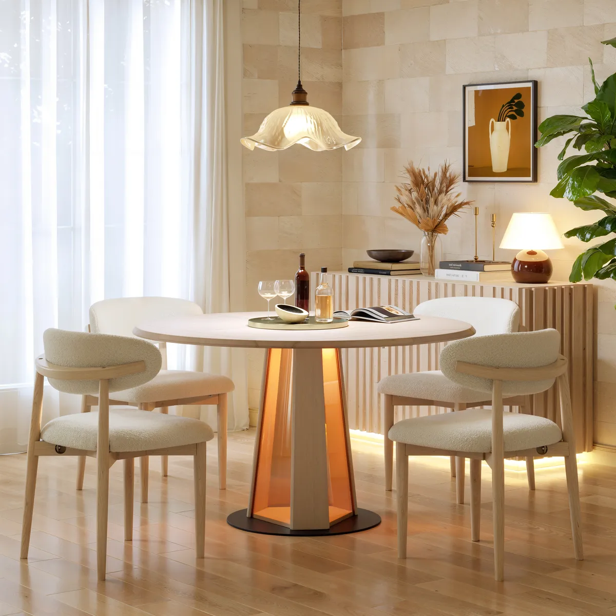 36"-47" Solid Wood Extendable Dining Table with Light — image 12