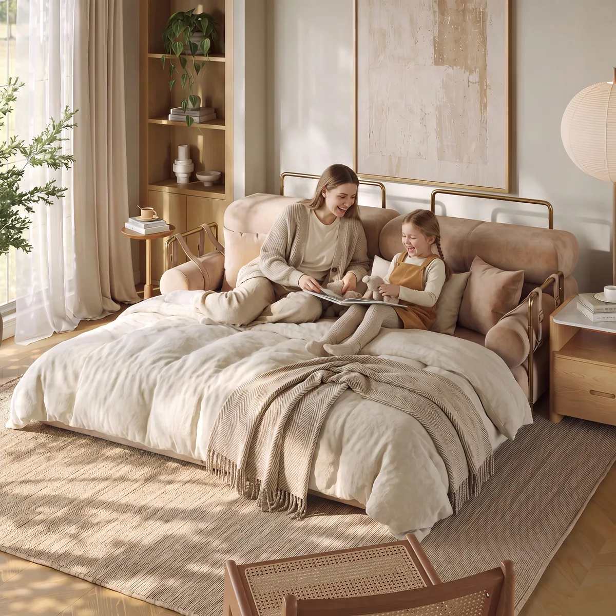 81" Queen 3-Seater Velvet 4 in 1 Futon Convertible Sleeper Sofa — image 3
