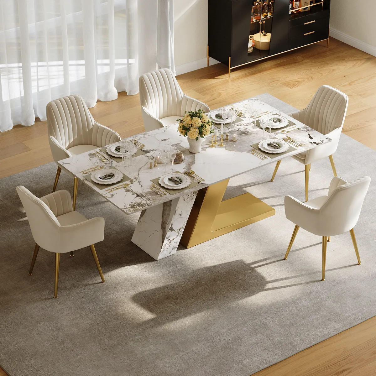 78.7-94.5" Modern Extendable Sintered Stone Dining Table Seats 6-10 People