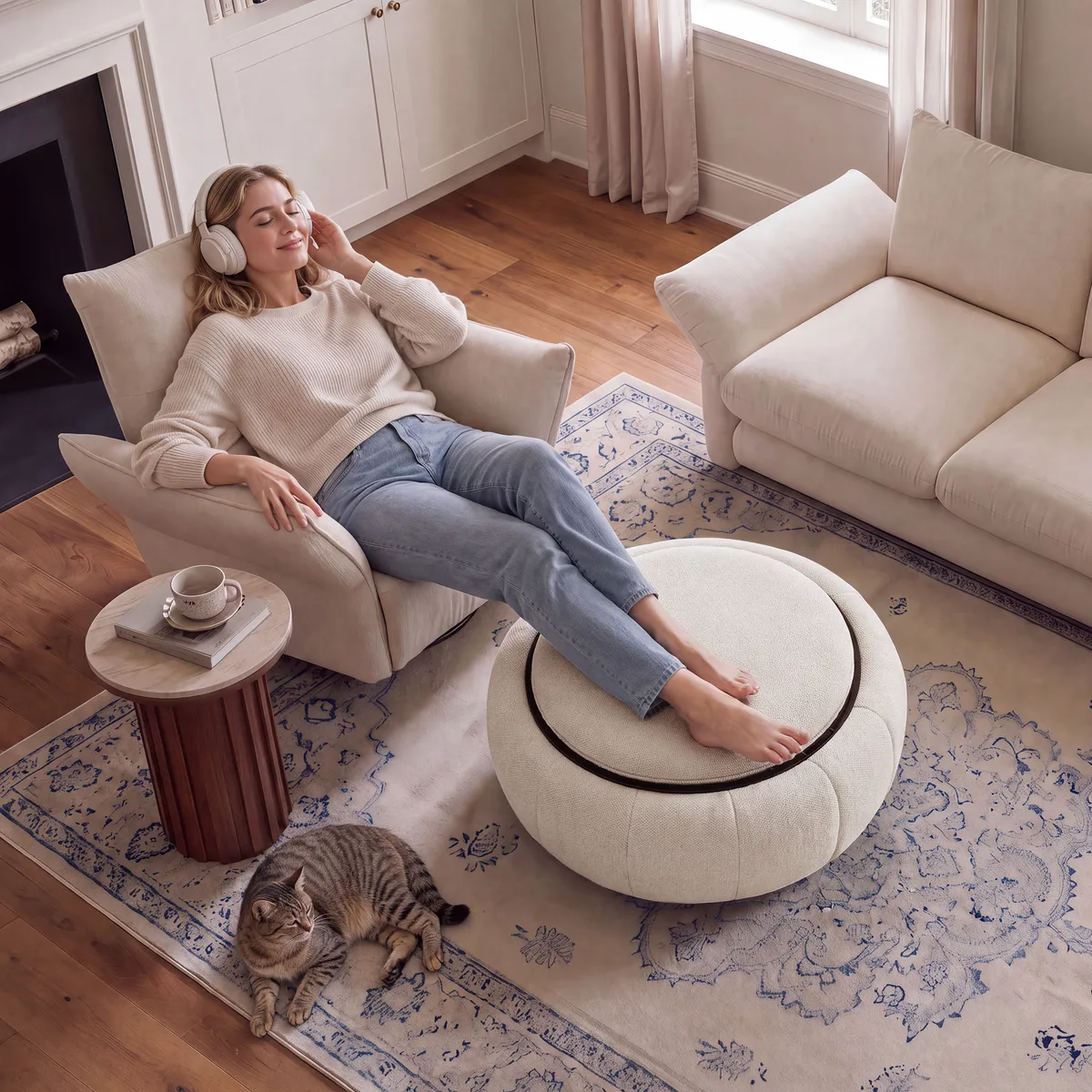 Modern 39" Round Performance Leather Ottoman Coffee Table with Hidden Storage — image 15