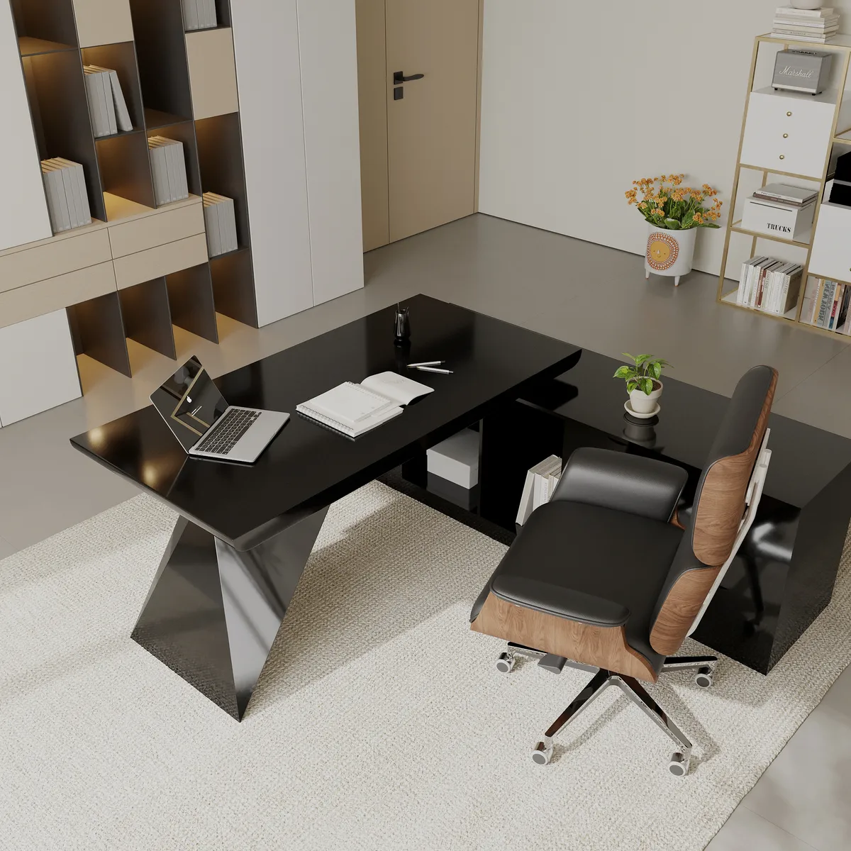 Modern White L-Shape Executive Left Hand Desk & Office Chair Set (70.9'') — image 26