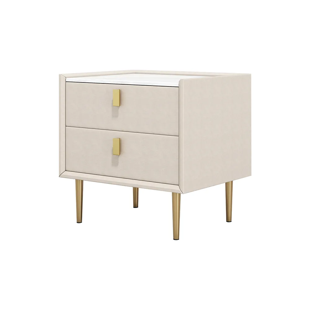 Modern 2 Drawers PU Leather Bedside Table Nightstand with Gold Metal Legs — image 7