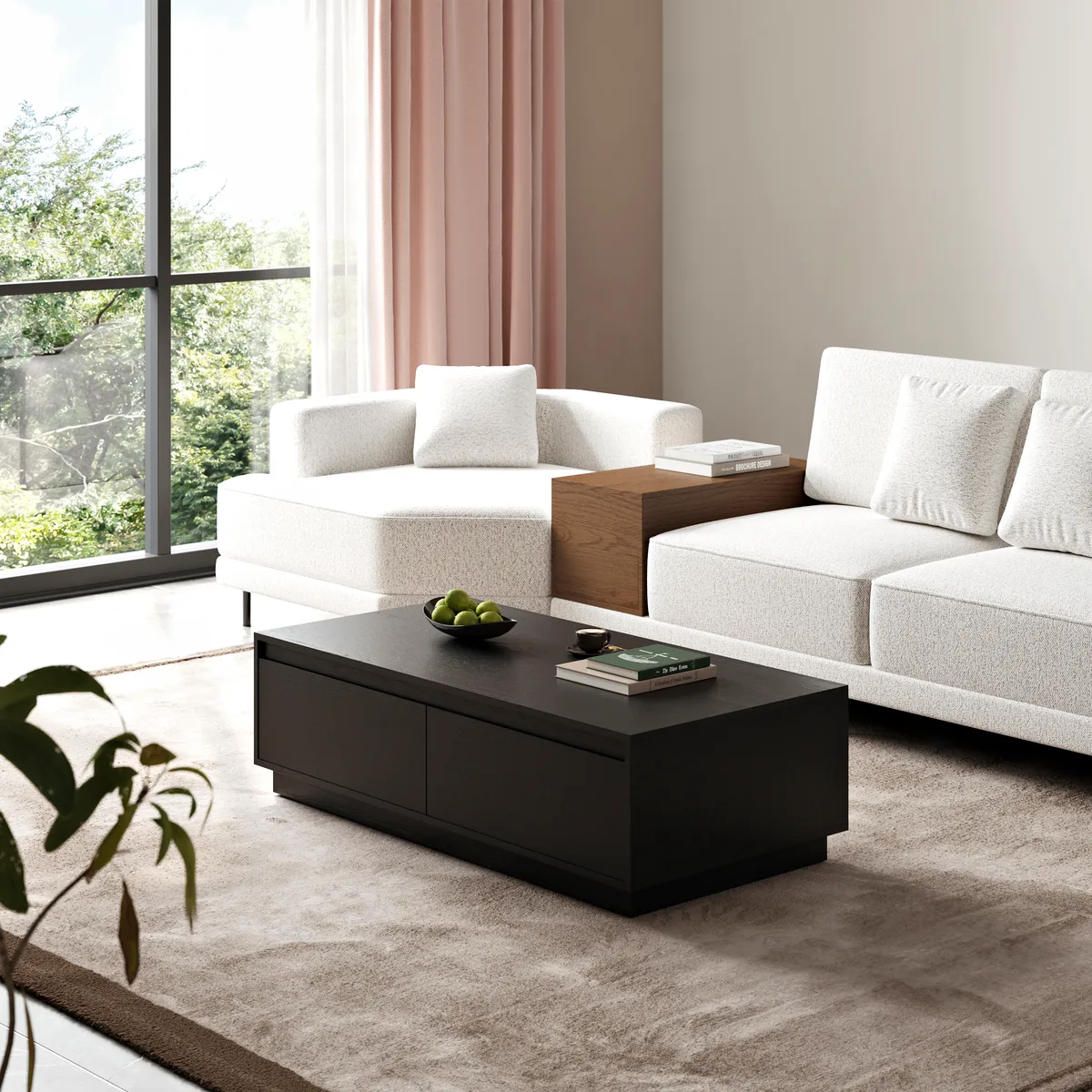 47" Mid Century Modern Gray Coffee Table Rectangular Block Living Room Table with Storage — image 15