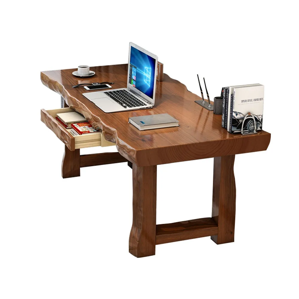 59.1" Modern Walnut Home Office Desk with Drawer Storage Rubberwood Desk — image 4