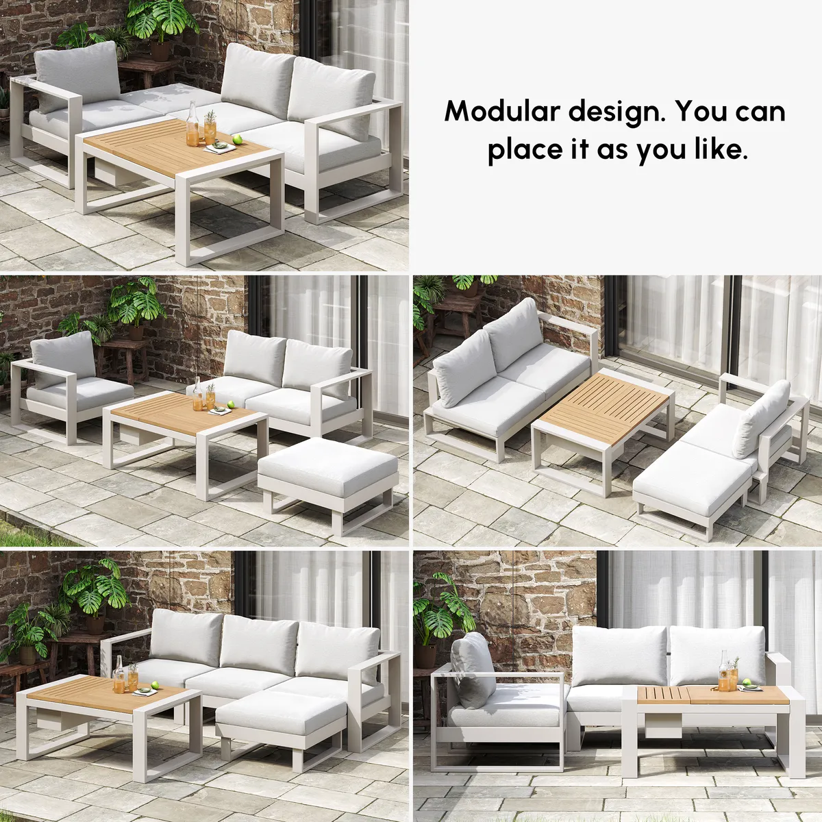 Slatera 4-Piece Modular Outdoor Sofa Set Aluminum & Acacia for 4 Person in Light — image 5