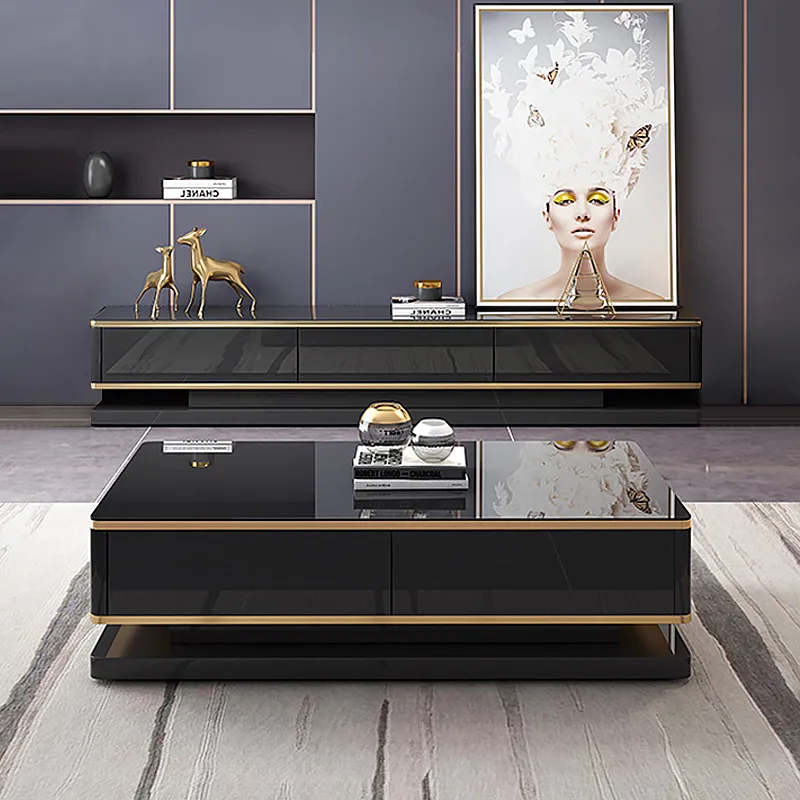 Gapn 78.7" Black TV Media Console with 3 Drawers Tempered Glass for TVs Up — image 7