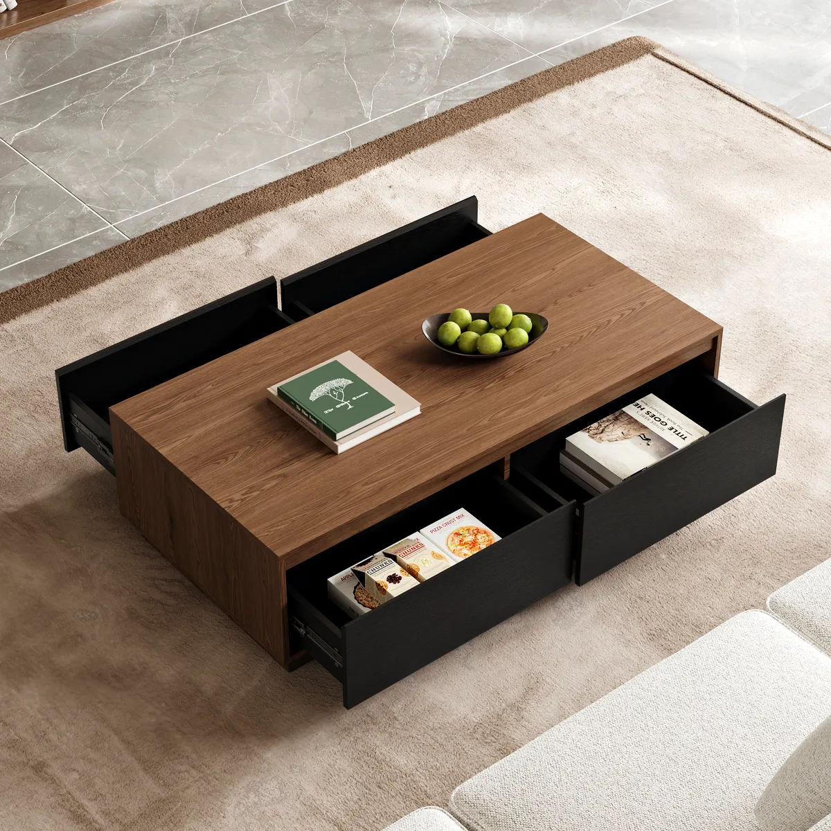 47" Mid Century Modern Gray Coffee Table Rectangular Block Living Room Table with Storage — image 3