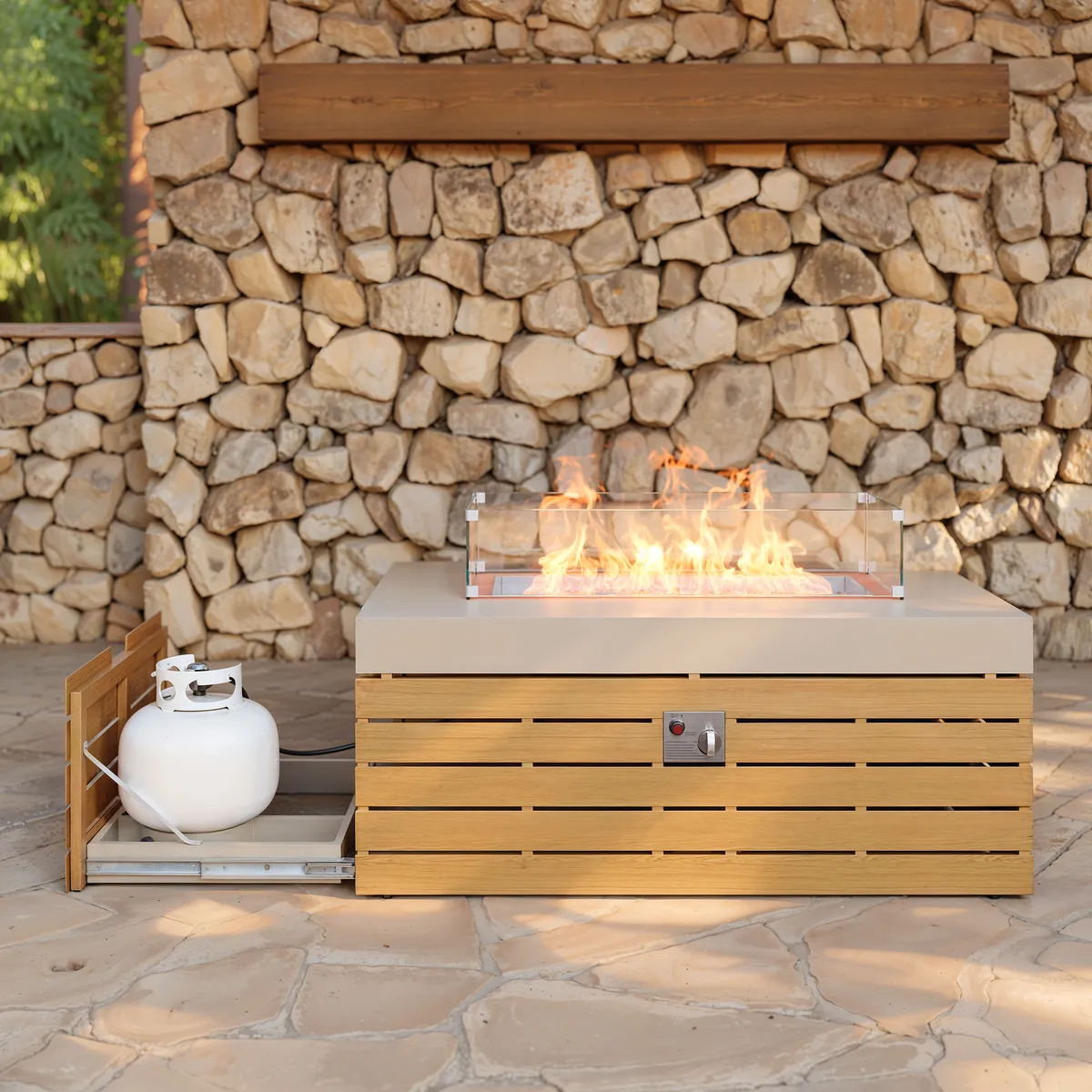 Tevara 39" Propane Gas Fire Pit Table with Glass Propane Gas Tank Cover Table — image 9