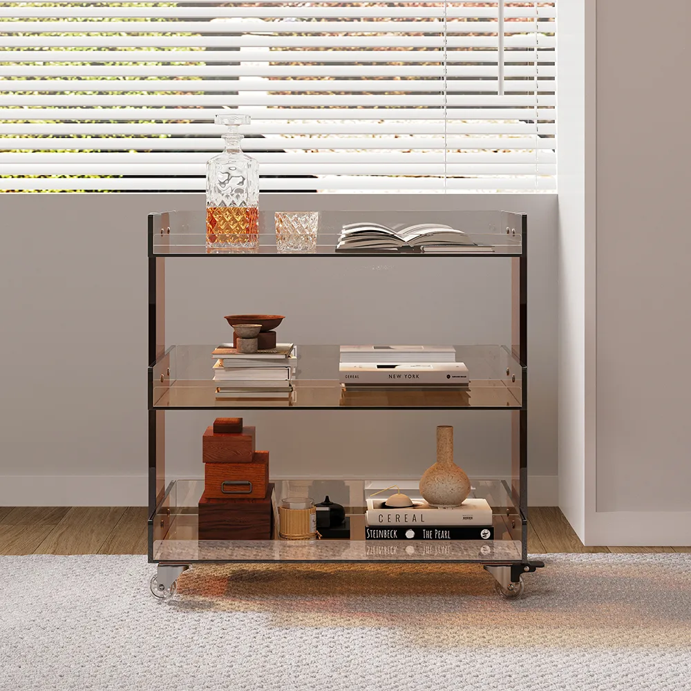 Amber Acrylic Rolling Serving Bar Cart 3-Tier on Wheels — image 4