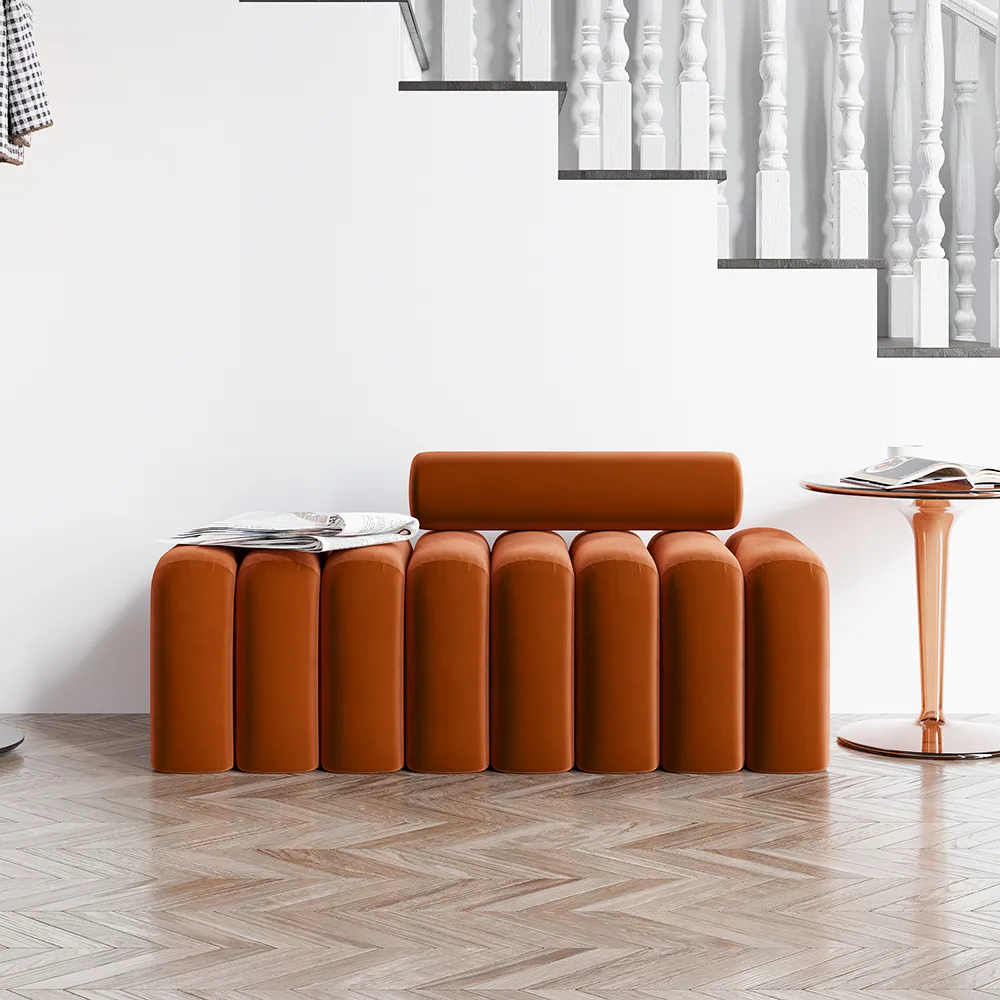 Modern Line Tufted Entryway Bench Upholstered Bench with Round Back — image 2