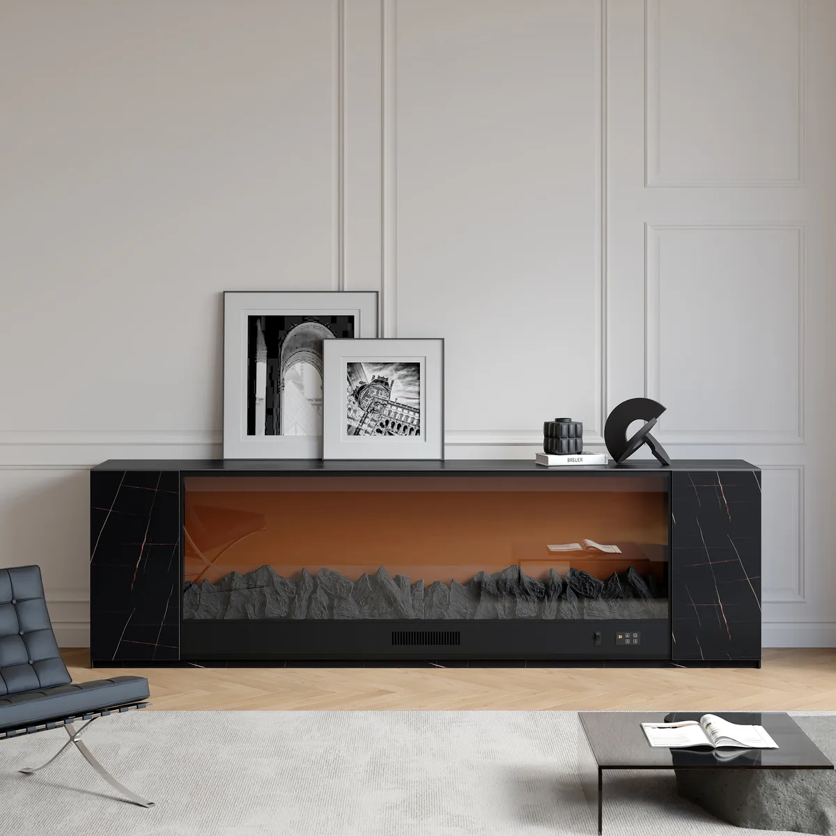 71" Sintered Stone Electric Fireplace TV Stand with Remote Control — image 13