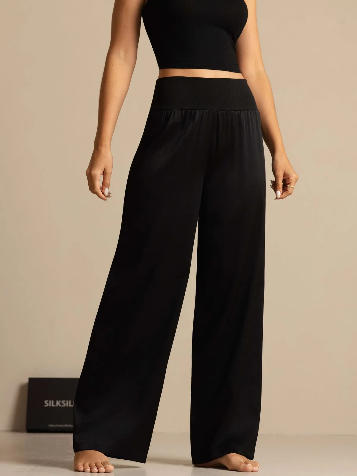 19Momme Silk Women's High-Waist Wide Leg Pants with Wide Stretch Waistband — image 3