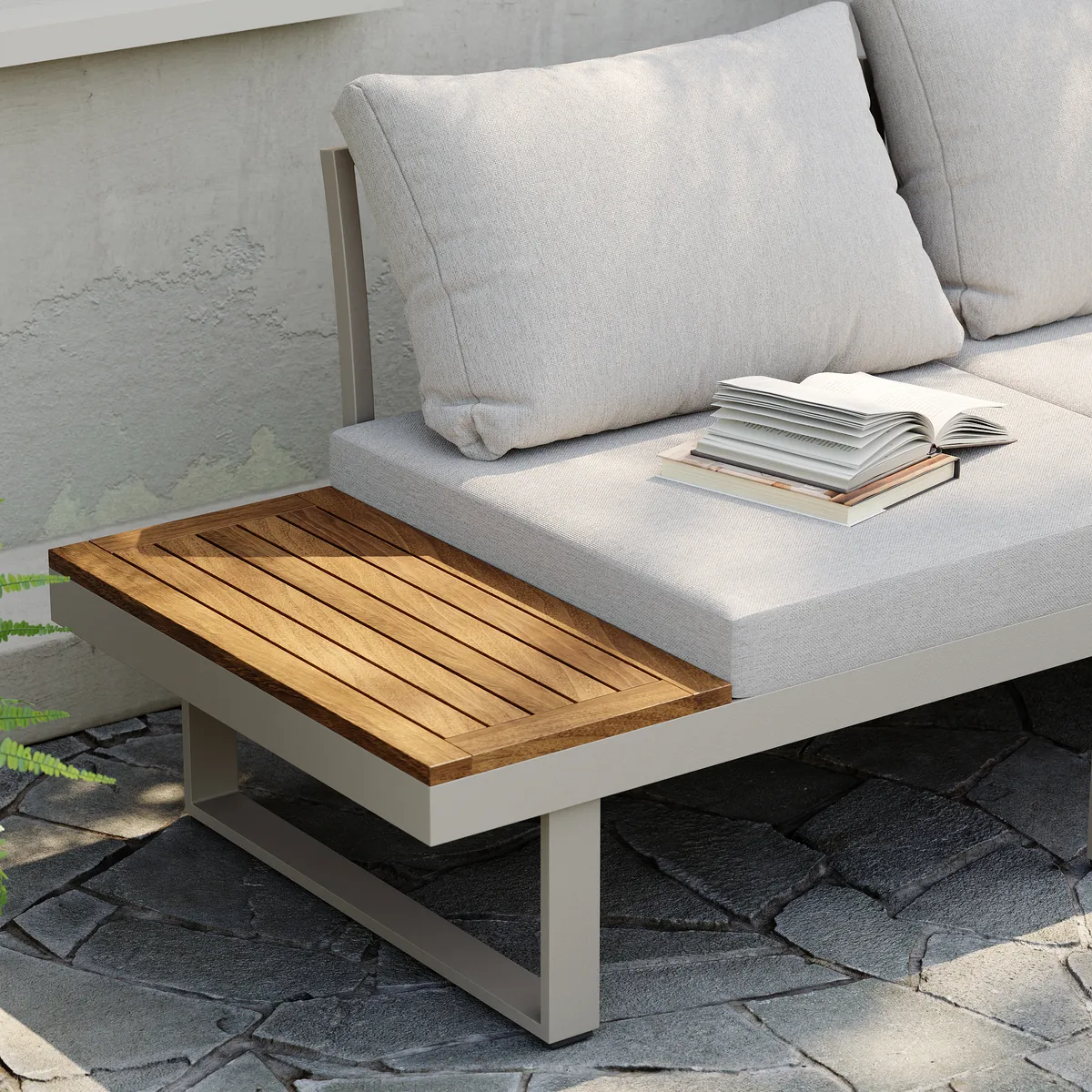 Slatera Outdoor Acacia & Aluminum Modular Sofa Set in Dark Gray with Black Cover — image 19