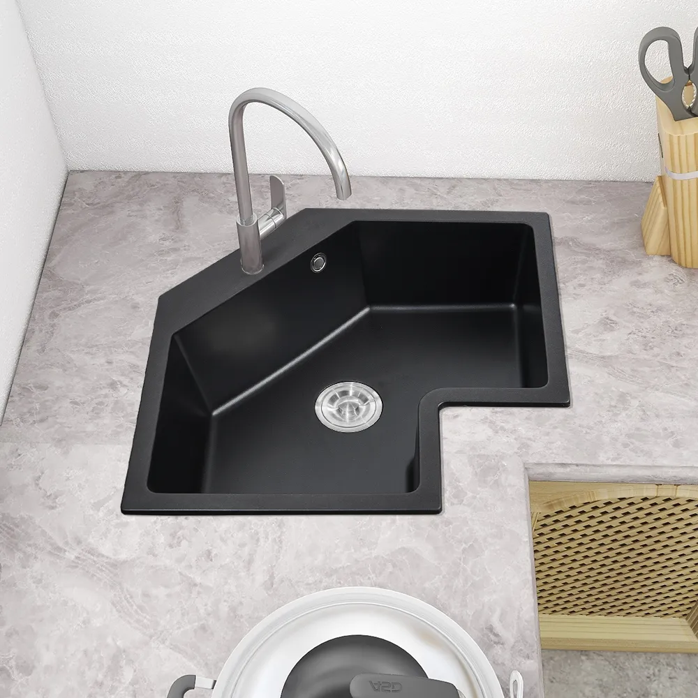 Drop In Corner Irregular Kitchen Sink White 25" Quartz — image 6