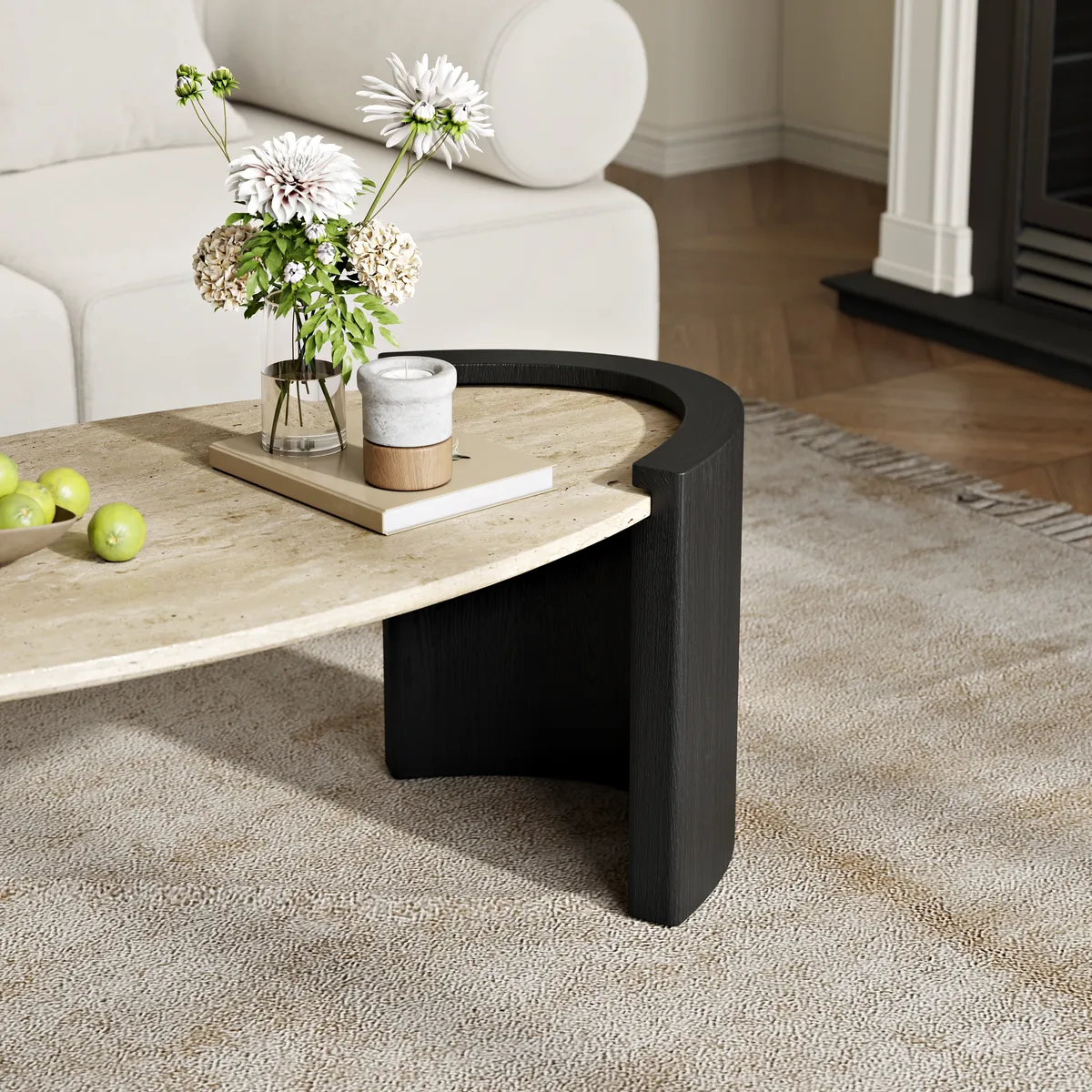 43" Japandi Oval Travertine Stone Top Coffee Table — image 18