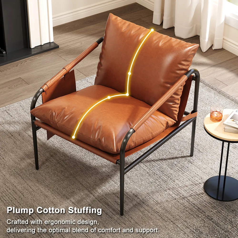 Mid-Century PU Leather Accent Chair Armchair with Metal Leg in Black & — image 9