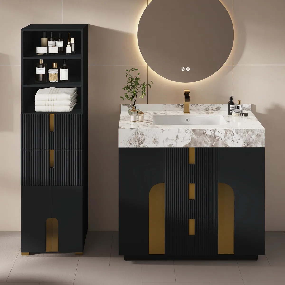 Artis 59" Tall Bathroom Storage Cabinet & 36" Single Vanity Set